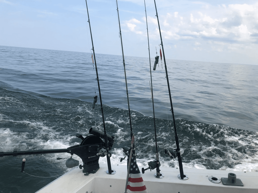 Downrigger, Tru-Trip Diver's and trolling gear - State of the art equipment used for Trophy Walleye Charter Fishing on Lake Erie aboard this 35' Viking Sport Cruiser , the finest Fishing Boat on the Great Lakes